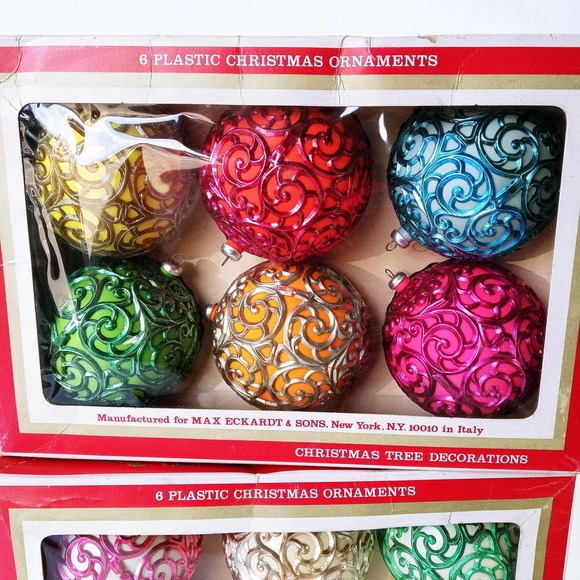 Shiny Brite Max Eckardt Christmas Ornaments Italy 12 Colorful Ball Swirls (cb7) - Picture 5 of 9